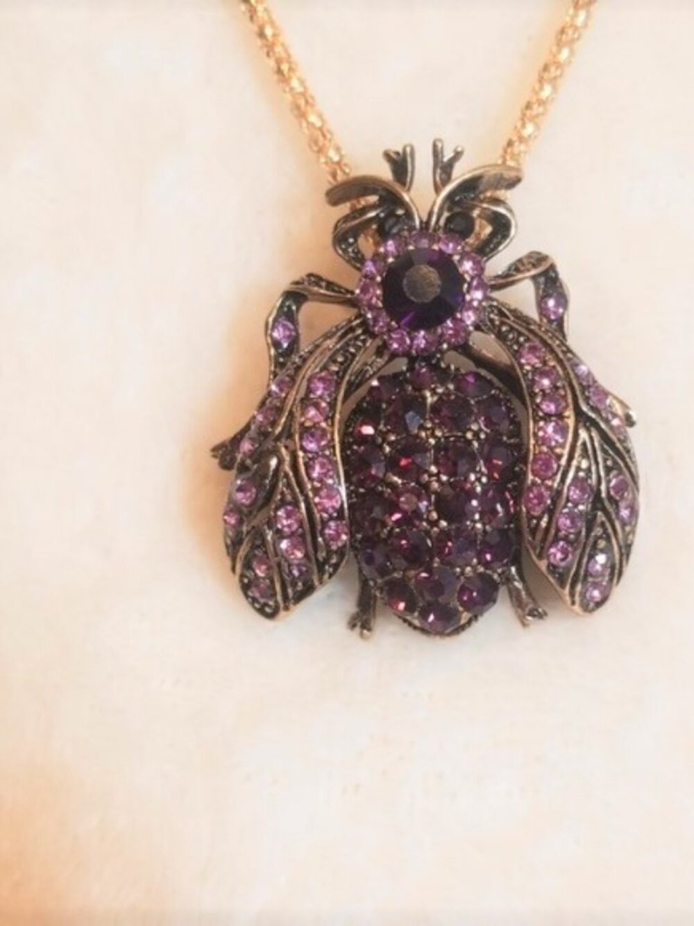 Betsey Johnson Purple Crystal Rhinestone Bee Bumble Bee Insect Pin or Necklace - Picture 2 of 11
